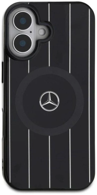 Mercedes MEHMP16S23HRSK Apple iPhone 16 6.1″ juodos spalvos kietas dėklas MB Double Layer Crossed Lines MagSafe