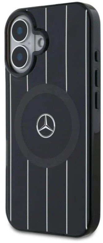 Mercedes MEHMP16S23HRSK Apple iPhone 16 6.1″ juodos spalvos kietas dėklas MB Double Layer Crossed Lines MagSafe