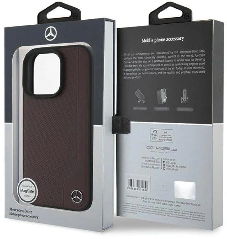 Mercedes MEHMP16L23RBGVR Apple iPhone 16 Pro 6.3″ red kietas dėklas MB Wood Imitation Leather MagSafe