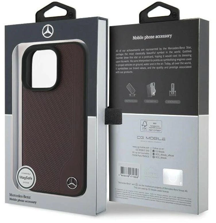 Mercedes MEHMP16X23RBGVR iPhone 16 Pro Max 6,9" raudonas kietas dėklas MB Wood Imitation Leather MagSafe