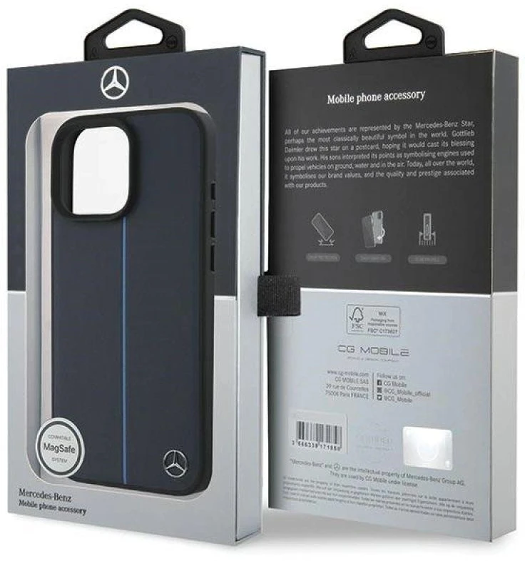 Mercedes MEHMP16X23RURBV Apple iPhone 16 Pro Max 6.9″ navy kietas dėklas MB Mėlyna Line Leather MagSafe
