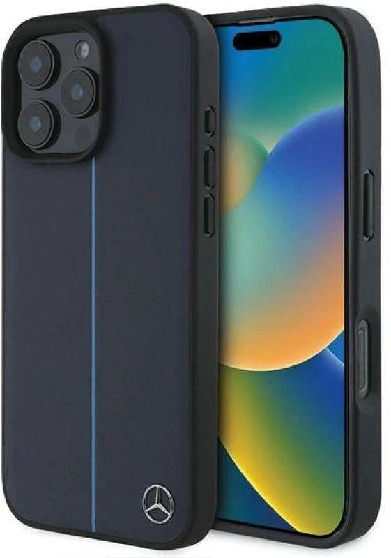 Mercedes MEHMP16X23RURBV Apple iPhone 16 Pro Max 6.9″ navy kietas dėklas MB Mėlyna Line Leather MagSafe