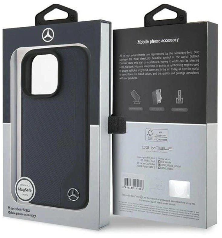 Mercedes MEHMP16X23RBGVV Apple iPhone16 Pro Max 6.9″ navy kietas dėklas MB Wood Imitation Leather MagSafe