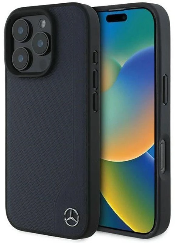 Mercedes MEHMP16X23RBGVV Apple iPhone16 Pro Max 6.9″ navy kietas dėklas MB Wood Imitation Leather MagSafe