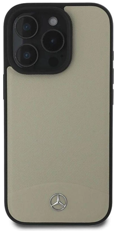 Mercedes MB tekstūruotos ir paprastos odos MagSafe dėklas Apple iPhone 16 Pro Max - smėlio spalvos