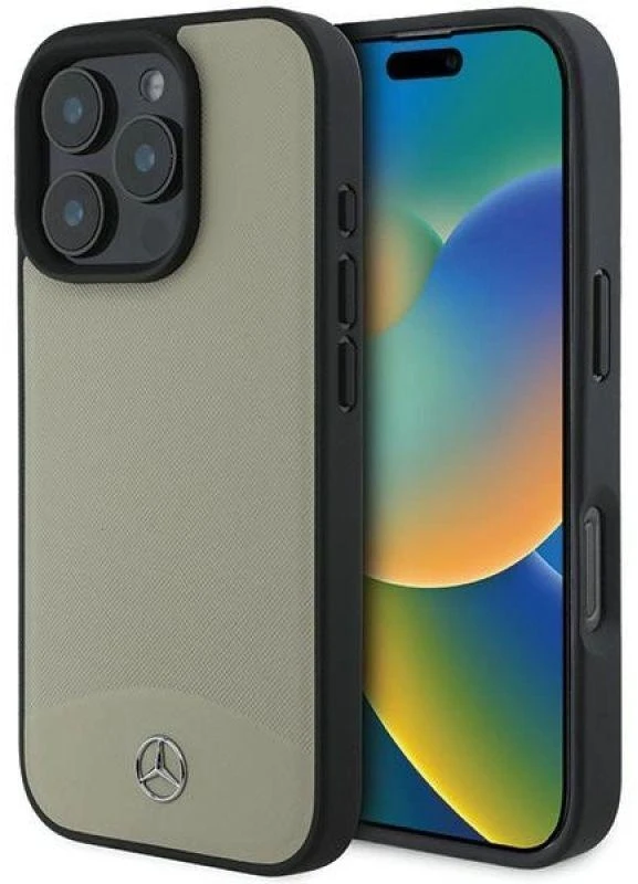 Mercedes MB tekstūruotos ir paprastos odos MagSafe dėklas Apple iPhone 16 Pro Max - smėlio spalvos