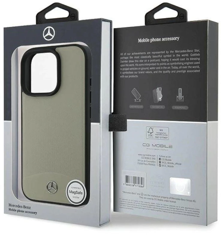 Mercedes MB tekstūruotos ir paprastos odos MagSafe dėklas Apple iPhone 16 Pro Max - smėlio spalvos