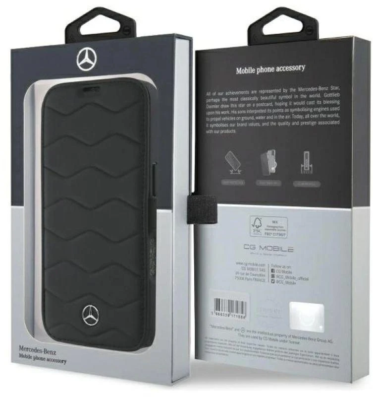 Mercedes MEBKP16X23RWRSK Apple iPhone 16 Pro Max 6.9″ juodos spalvos bookdėklas MB Waves Leather