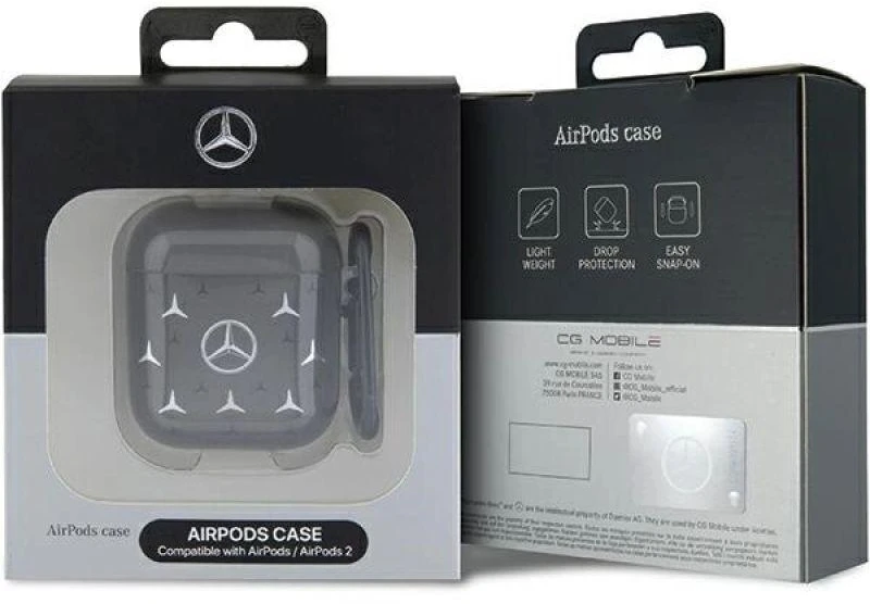 Mercedes MEA28DPMGS Dėklas AirPods 1/2, juoda/juoda, didelių žvaigždžių raštas