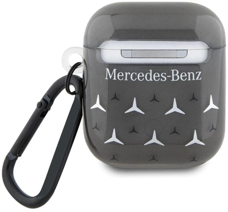 Mercedes MEA28DPMGS Dėklas AirPods 1/2, juoda/juoda, didelių žvaigždžių raštas