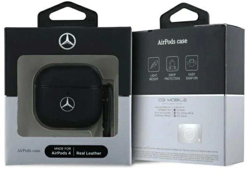 Mercedes MEA4CSLBK AirPods 4 dėklas juodos spalvos Leather Metal Logo