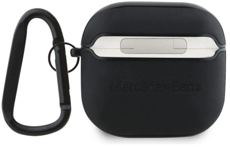 Mercedes MEA4CSLBK AirPods 4 apsauginis dėklas juodas/juodas Oda Metalinis Logotipas