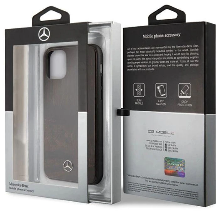 Mercedes Benz Apple iPhone11 PRO Mercedes Hard dėklas Wood Line Rosewood (MEHCN58VWOBR) rudos spalvos