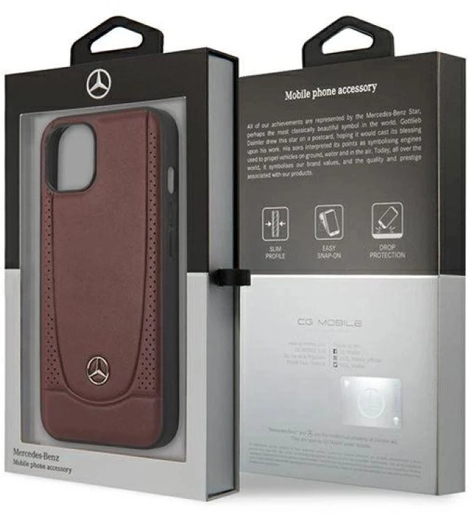 Mercedes MEHCP14MARMRE Apple iPhone 14 Plus / 15 Plus 6.7″ Raudona kietas dėklas Leather Urban Bengale