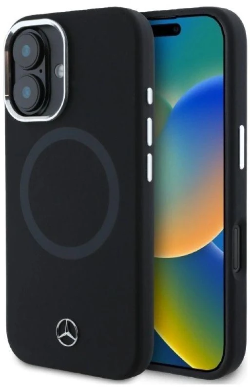 Mercedes MEHMP16S23SUTTK Apple iPhone 16 6.1″ juodos spalvos kietas dėklas Silicone Tonal Logo MagSafe