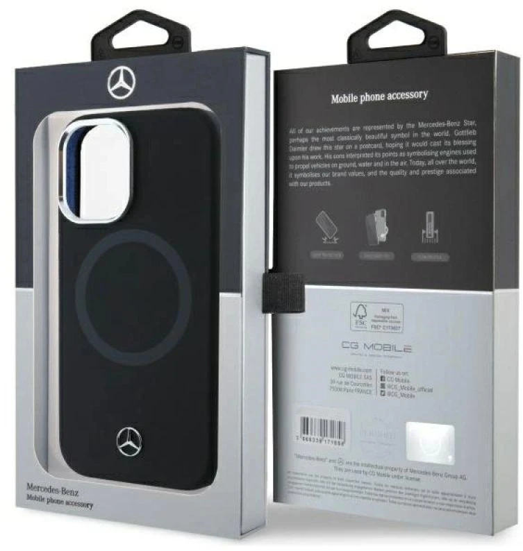 Mercedes MEHMP16S23SUTTK Apple iPhone 16 6.1″ juodos spalvos kietas dėklas Silicone Tonal Logo MagSafe