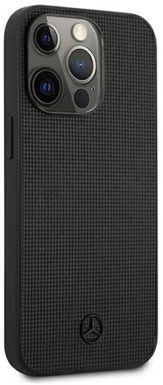 Mercedes MEHCP13LMBLBK Apple iPhone 13 Pro /13 6,1″ juodos spalvos kietas dėklas Leather Meshed Metal Logo