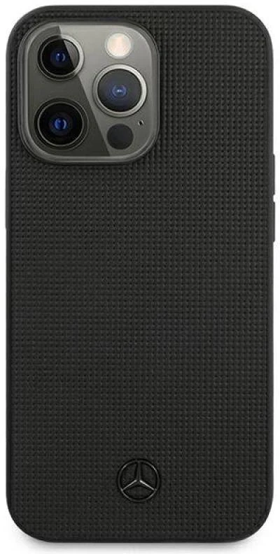 Mercedes MEHCP13LMBLBK Apple iPhone 13 Pro /13 6,1″ juodos spalvos kietas dėklas Leather Meshed Metal Logo