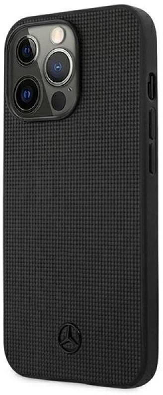 Mercedes MEHCP13LMBLBK Apple iPhone 13 Pro /13 6,1″ juodos spalvos kietas dėklas Leather Meshed Metal Logo