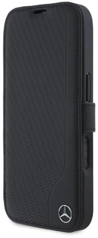 Mercedes MEBKP16S23RBGVK Apple iPhone 16 6.1″ juodos spalvos bookdėklas Leather Wood Imitation