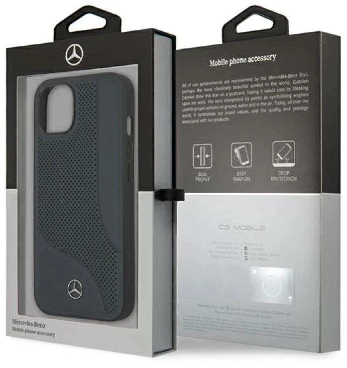 Mercedes MEHCP13SCDONA Apple iPhone 13 mini 5,4″ navy kietas dėklas Leather Perforated Area
