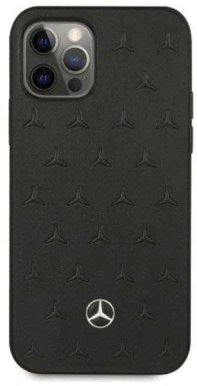 Mercedes MEHCP12LPSQBK Apple iPhone 12 Pro Max 6,7″ juodos spalvos kietas dėklas Leather Stars Pattern