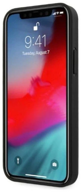 Mercedes MEHCP12LPSQBK Apple iPhone 12 Pro Max 6,7″ juodos spalvos kietas dėklas Leather Stars Pattern