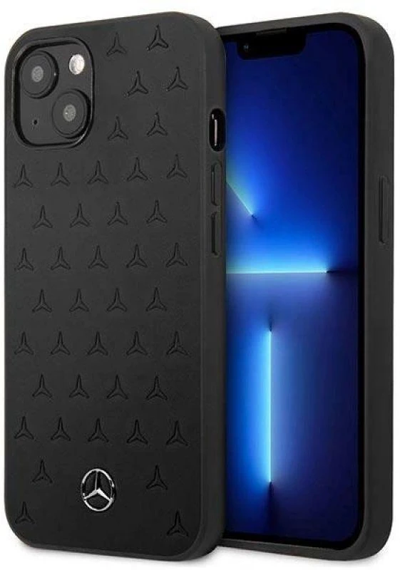 Mercedes MEHCP13SPSQBK Apple iPhone 13 mini 5,4″ juodos spalvos kietas dėklas Leather Stars Pattern