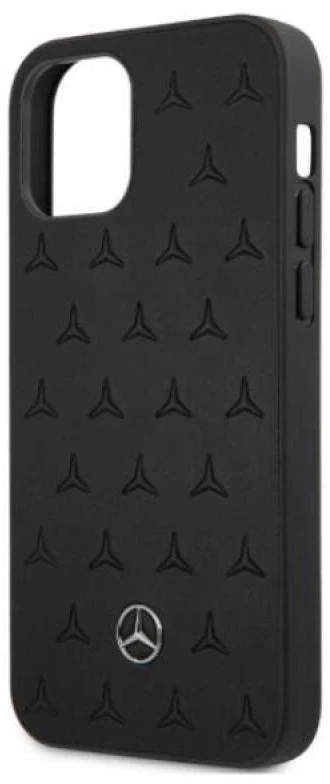 Mercedes MEHCP12LPSQBK Apple iPhone 12 Pro Max 6,7″ juodos spalvos kietas dėklas Leather Stars Pattern