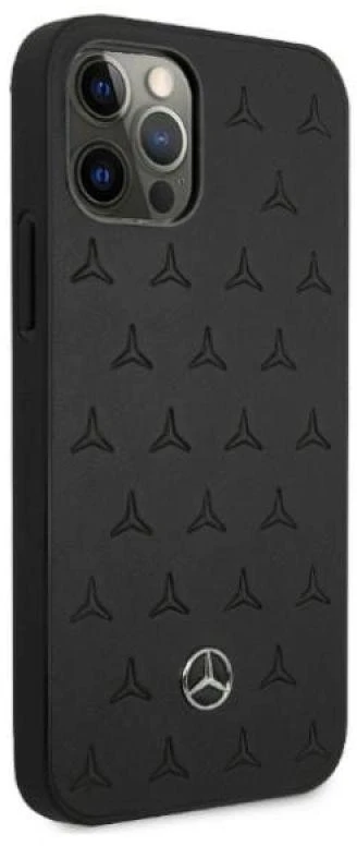 Mercedes MEHCP12LPSQBK Apple iPhone 12 Pro Max 6,7″ juodos spalvos kietas dėklas Leather Stars Pattern
