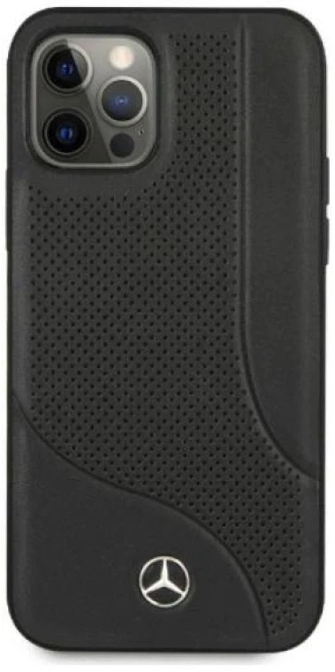 Mercedes MEHCP12LCDOBK Apple iPhone 12 Pro Max 6,7″ juodos spalvos kietas dėklas Leather Perforated Area