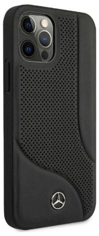 Mercedes MEHCP12LCDOBK Apple iPhone 12 Pro Max 6,7″ juodos spalvos kietas dėklas Leather Perforated Area