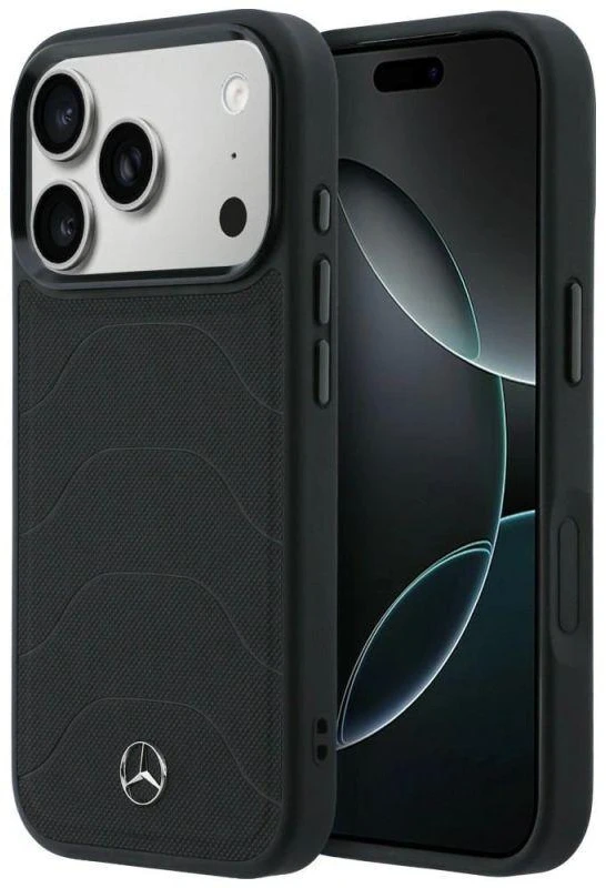 Dėklas Mercedes Leather Mesh with Bow Line MagSafe iPhone 17 Pro Max juodos spalvos