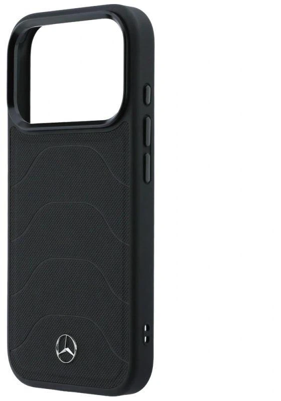 Dėklas Mercedes Leather Mesh with Bow Line MagSafe iPhone 17 Pro Max juodos spalvos