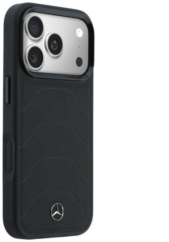Dėklas Mercedes Leather Mesh with Bow Line MagSafe iPhone 17 Pro Max juodos spalvos