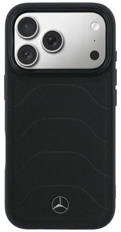 Dėklas Mercedes Leather Mesh with Bow Line MagSafe iPhone 17 Pro Max juodos spalvos