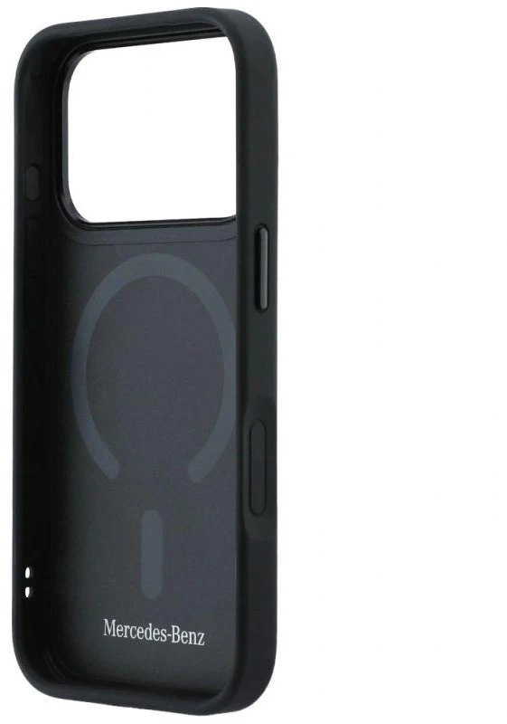 Dėklas Mercedes Leather Mesh with Bow Line MagSafe iPhone 17 Pro Max juodos spalvos