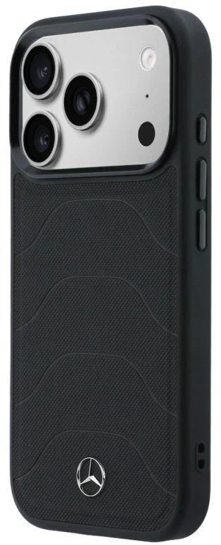 Dėklas Mercedes Leather Mesh with Bow Line MagSafe iPhone 17 Pro Max juodos spalvos