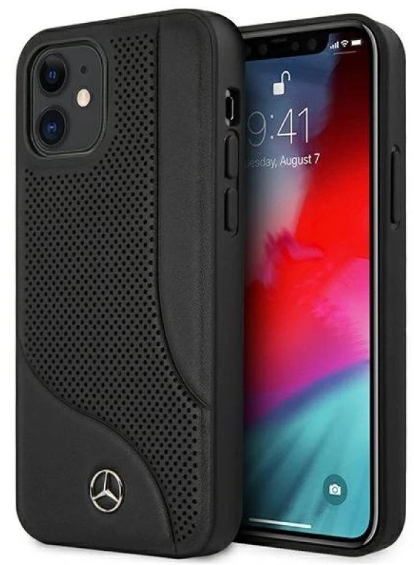 Mercedes MEHCP12SCDOBK Apple iPhone 12 mini 5,4″ juodos spalvos kietas dėklas Leather Perforated Area