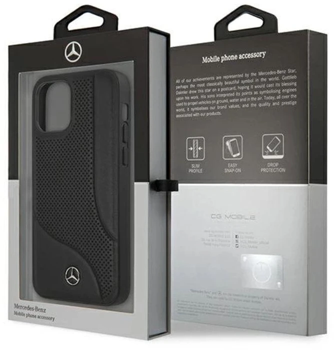 Mercedes MEHCP12SCDOBK Apple iPhone 12 mini 5,4″ juodos spalvos kietas dėklas Leather Perforated Area