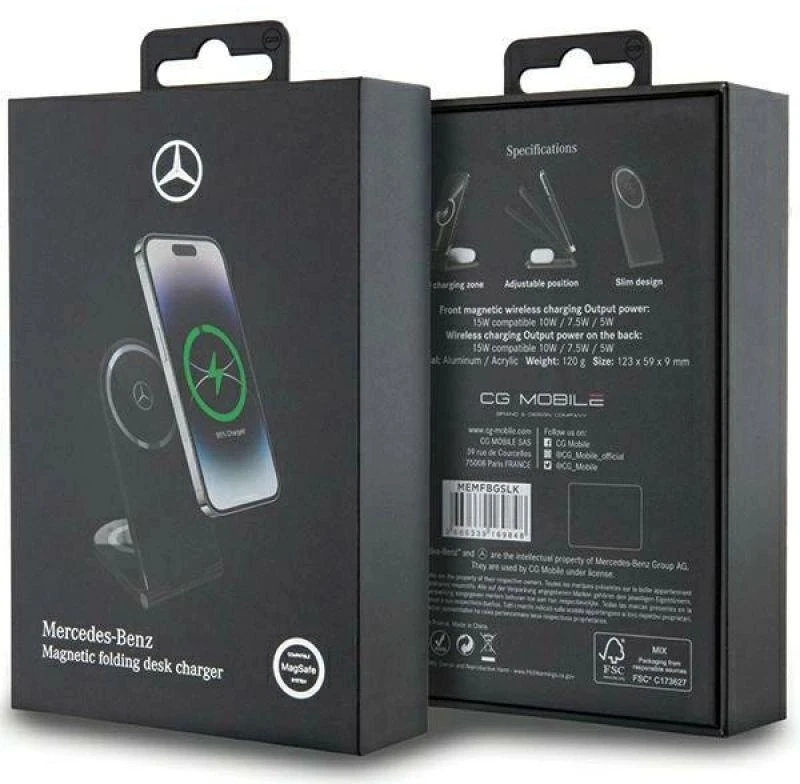 Mercedes Foldable Belaidis įkroviklis 2-in-1 MEMFBGSLK 15W juodos spalvos Sidabrinis Star MagSafe