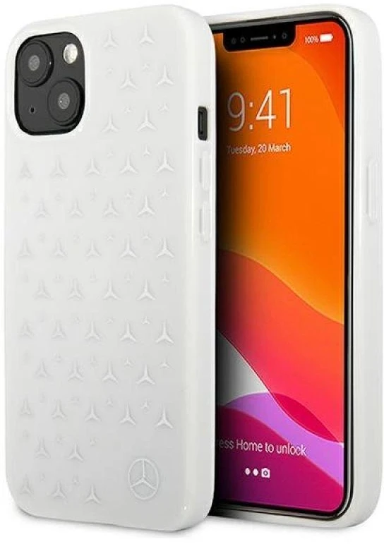 Mercedes MEHCP13SESPWH Apple iPhone 13 mini 5,4″ baltos spalvos kietas dėklas Sidabrinis Stars Pattern