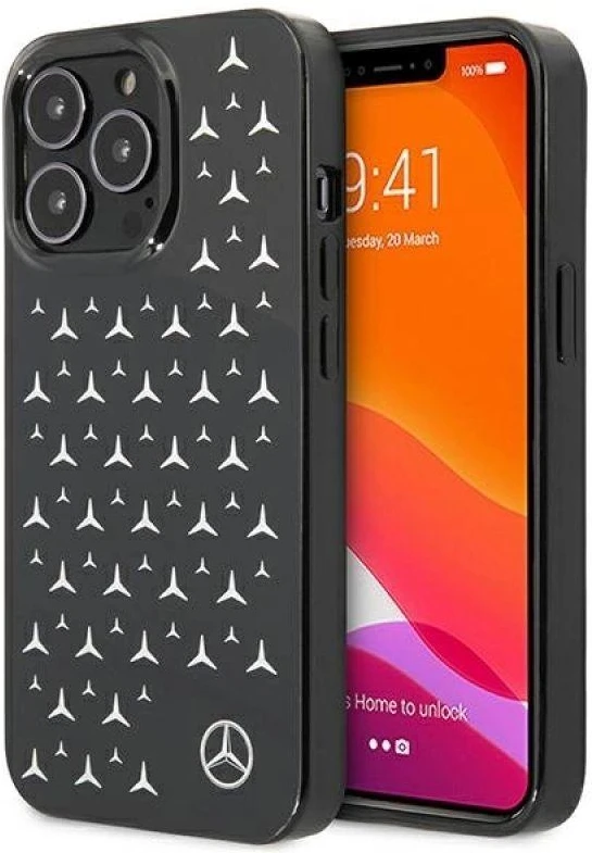 Mercedes MEHCP13LESPBK Apple iPhone 13 Pro / 13 6,1″ juodos spalvos kietas dėklas Sidabrinis Stars Pattern