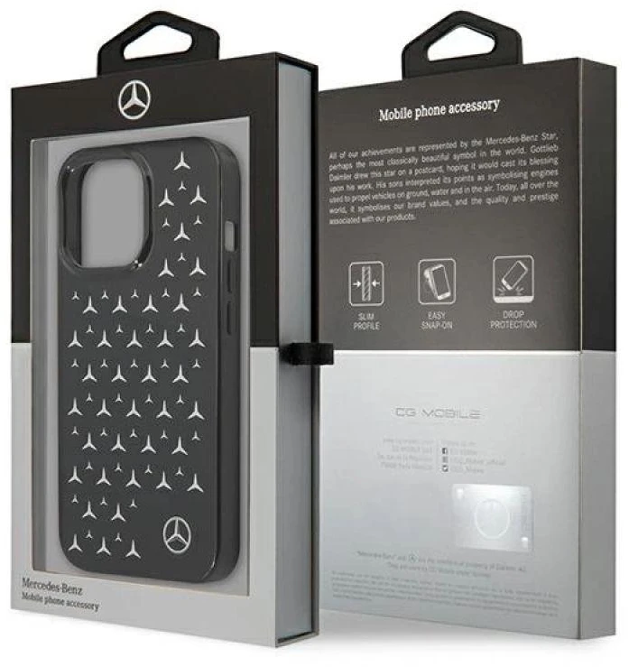 Mercedes MEHCP13LESPBK Apple iPhone 13 Pro / 13 6,1″ juodos spalvos kietas dėklas Sidabrinis Stars Pattern