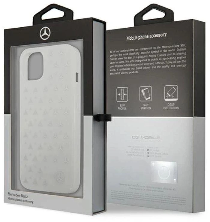Mercedes MEHCP13SESPWH Apple iPhone 13 mini 5,4″ baltos spalvos kietas dėklas Sidabrinis Stars Pattern