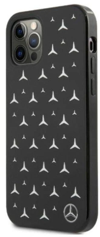 Mercedes MEHCP12LESPBK Apple iPhone 12 Pro Max 6,7″ juodos spalvos kietas dėklas Sidabrinis Stars Pattern