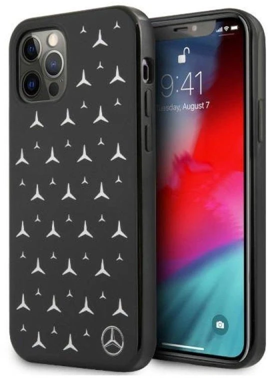 Mercedes MEHCP12LESPBK Apple iPhone 12 Pro Max 6,7″ juodos spalvos kietas dėklas Sidabrinis Stars Pattern