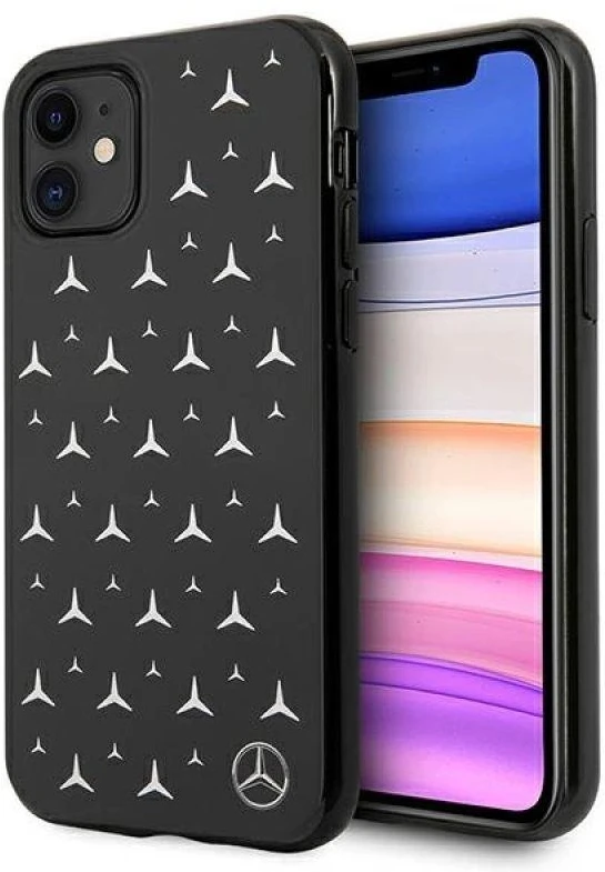 Mercedes MEHCN61ESPBK Apple iPhone 11 6,1″/ Xr juodos spalvos kietas dėklas Sidabrinis Stars Pattern