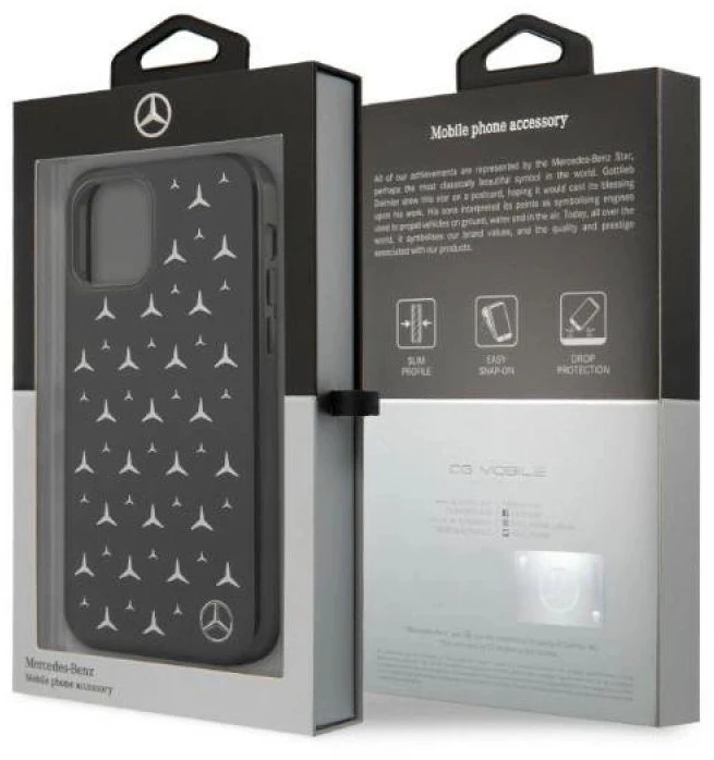Mercedes MEHCP12LESPBK Apple iPhone 12 Pro Max 6,7″ juodos spalvos kietas dėklas Sidabrinis Stars Pattern