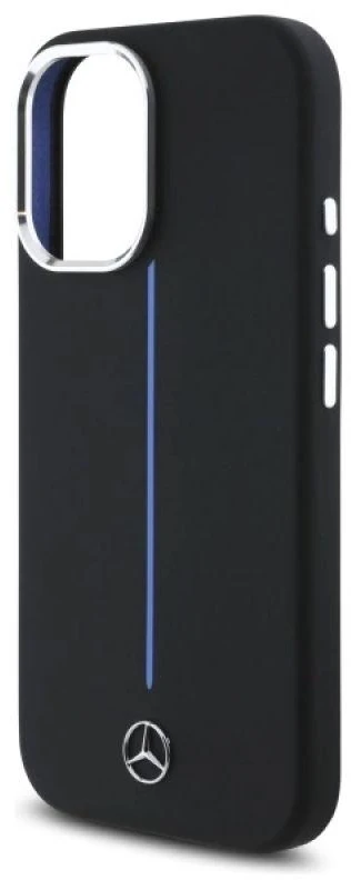 Mercedes MEHMP16S23SUMBK Apple iPhone 16 6.1″ juodos spalvos kietas dėklas Silicone Mėlyna Stripe MagSafe